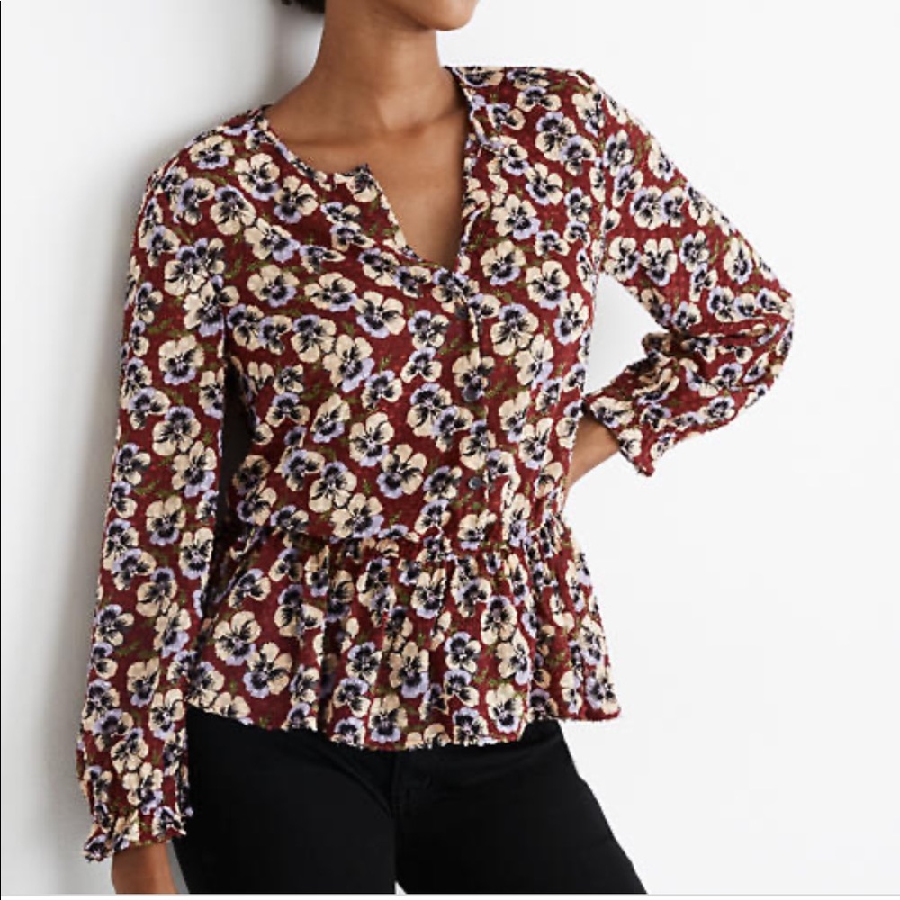 Madewell Drawstring Waist Top Viola Floral Medium